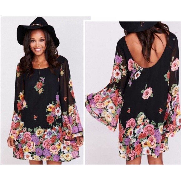 Show Me Your Mumu Bombshell Floral Shift Mini Dress Chiffon Scoop Back small S - Picture 2 of 8